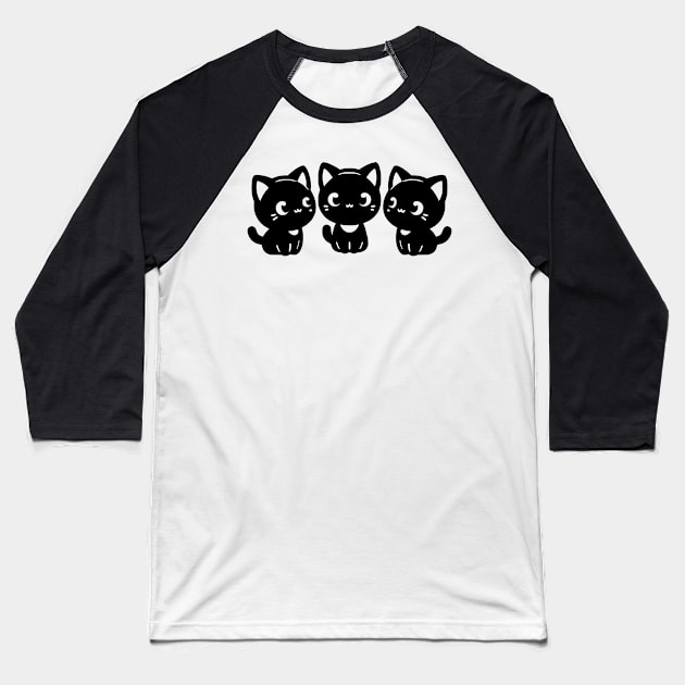 3 Kawaii Kittens Looking At Each Other Baseball T-Shirt by Sublime Art